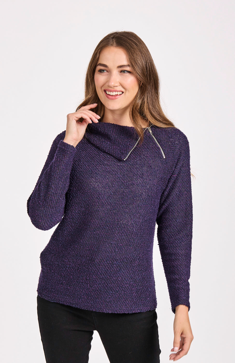 Boucle Zip Neck Top