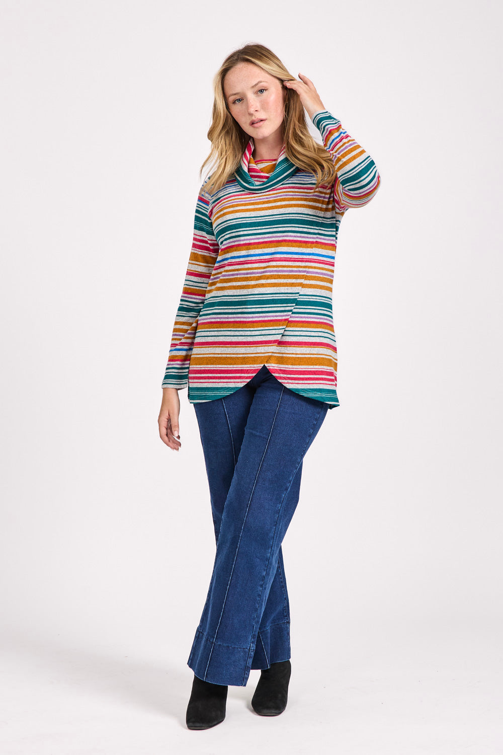 Multicolour Striped Cowl Neck Top