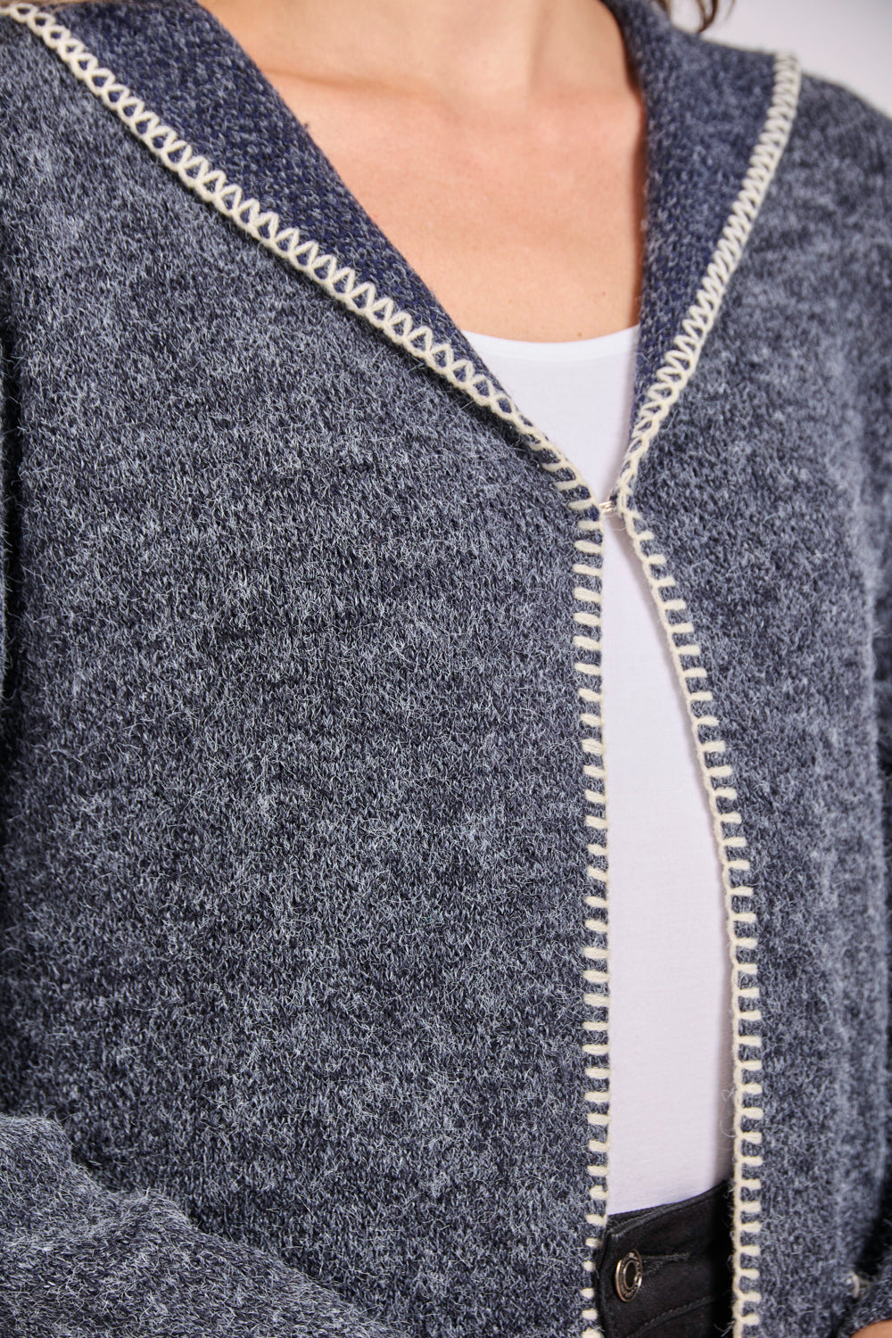 Blanket Stitch Cardigan With Hood