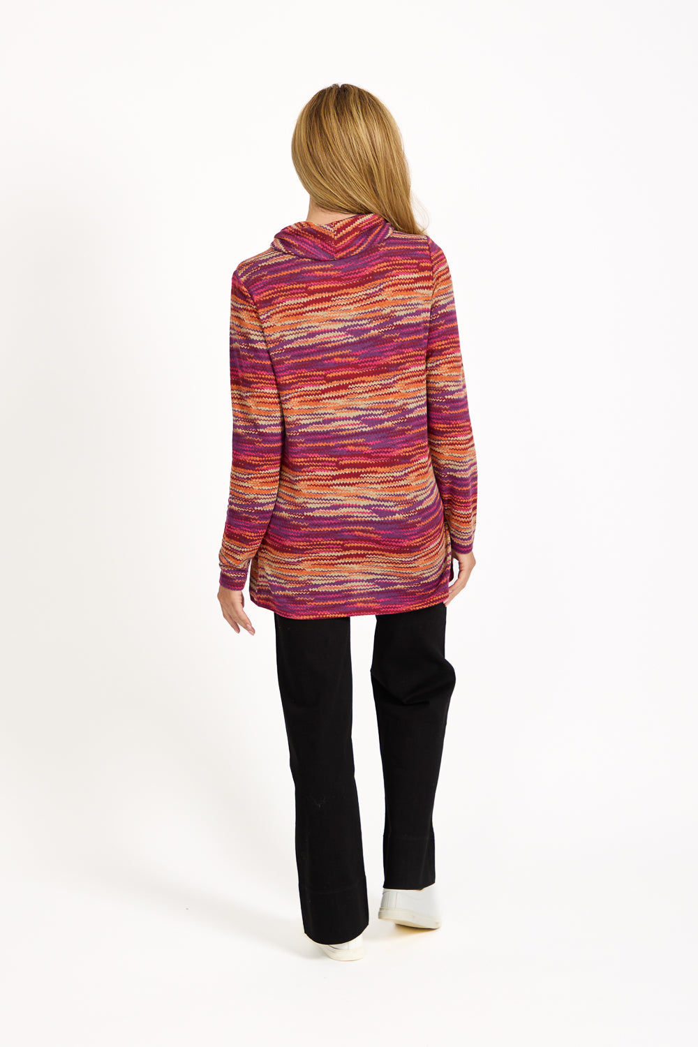 Staggered Print Cowl Neck Top