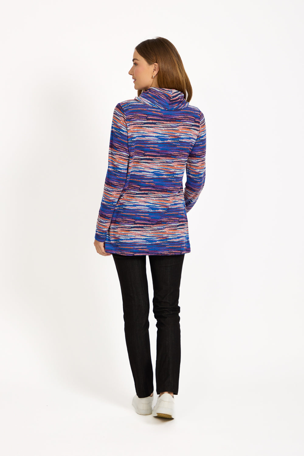 Staggered Print Cowl Neck Top