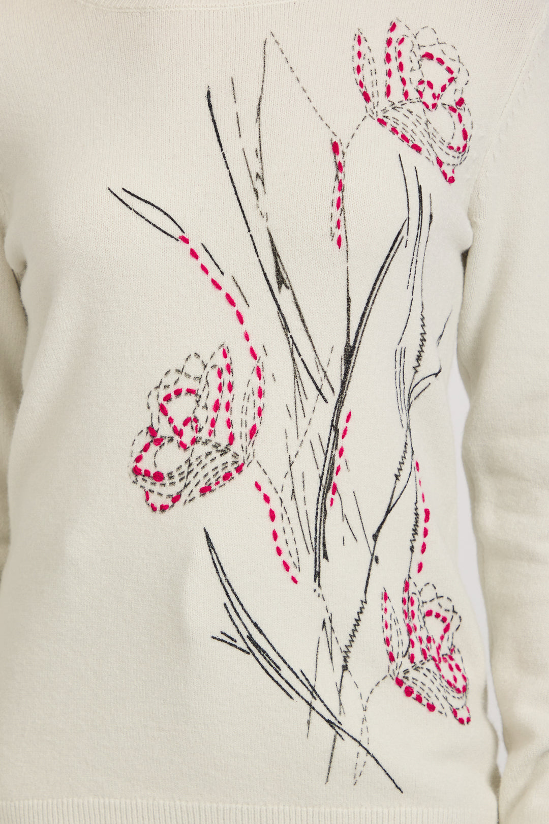 Floral Outline Stitch Detailed Jumper
