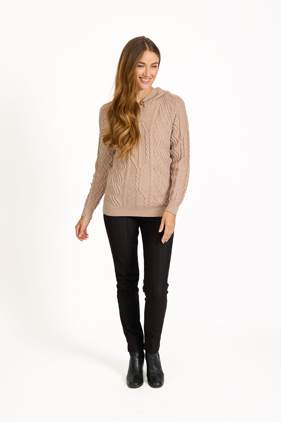 Cable-Knit Hooded Jumper