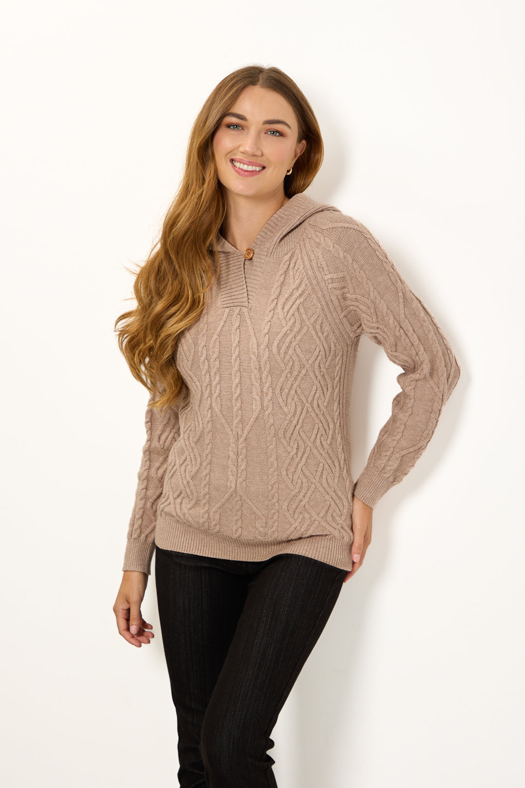 Cable-Knit Hooded Jumper