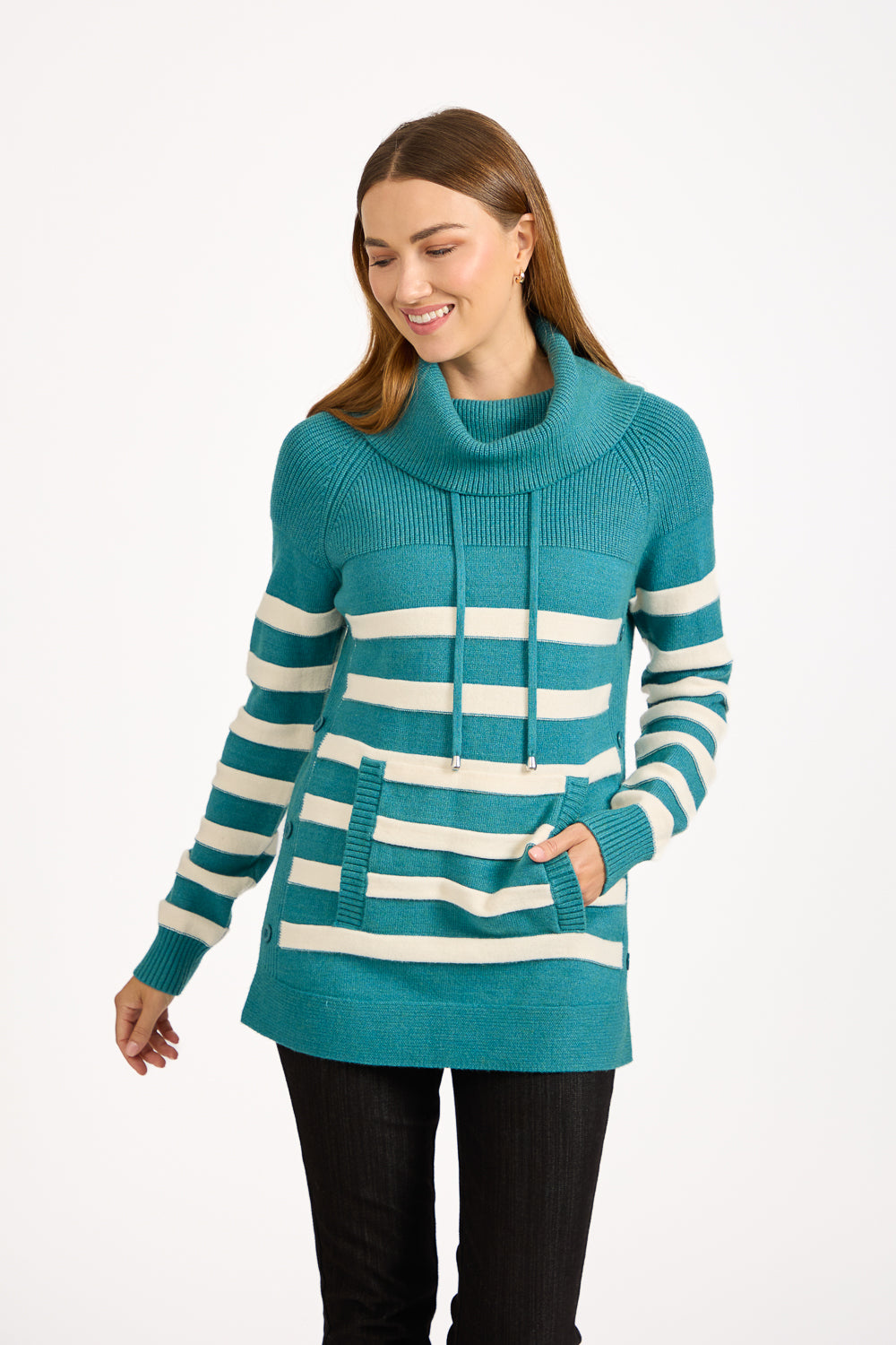 Stripe Knit Cowl Neck Jumper