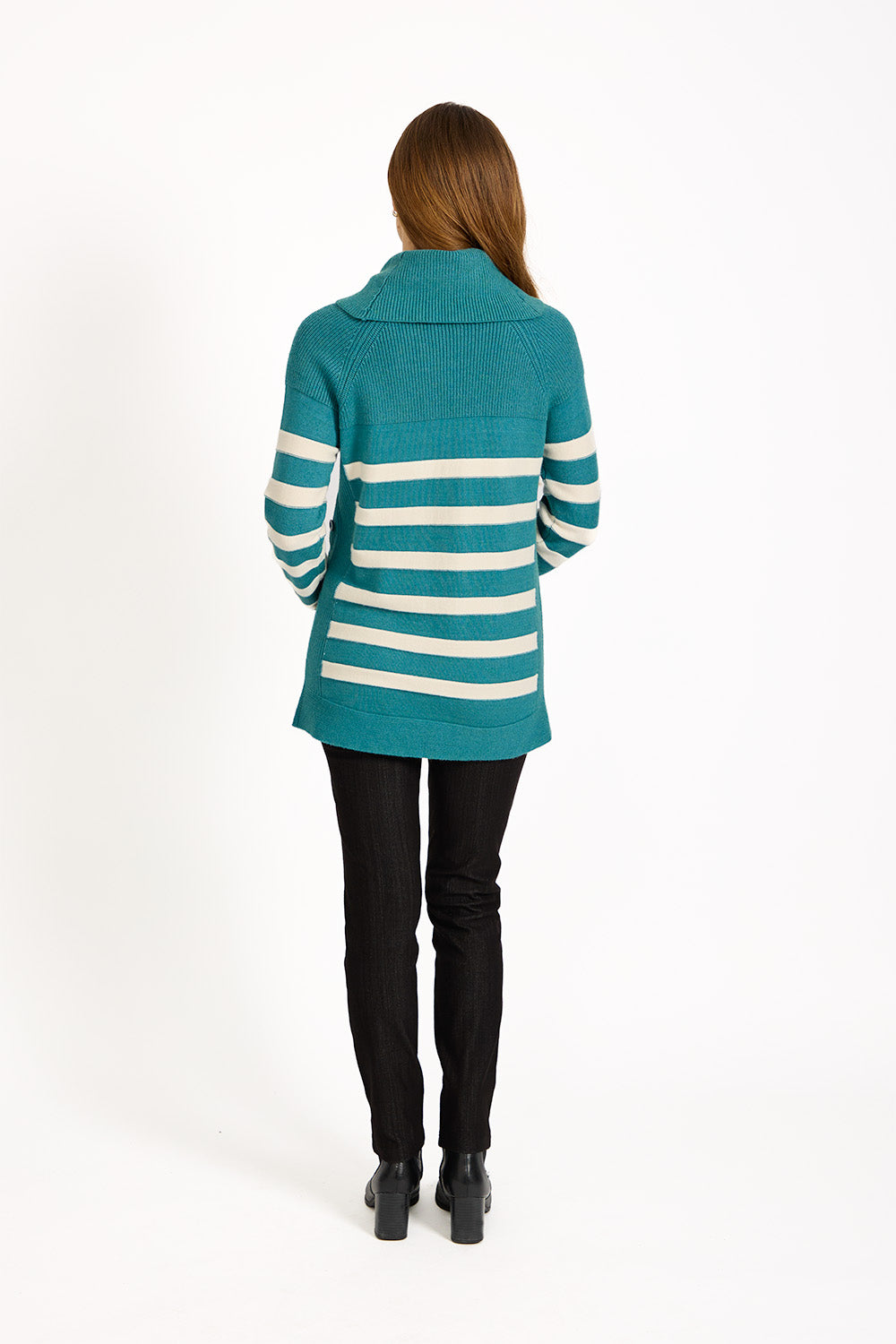 Stripe Knit Cowl Neck Jumper