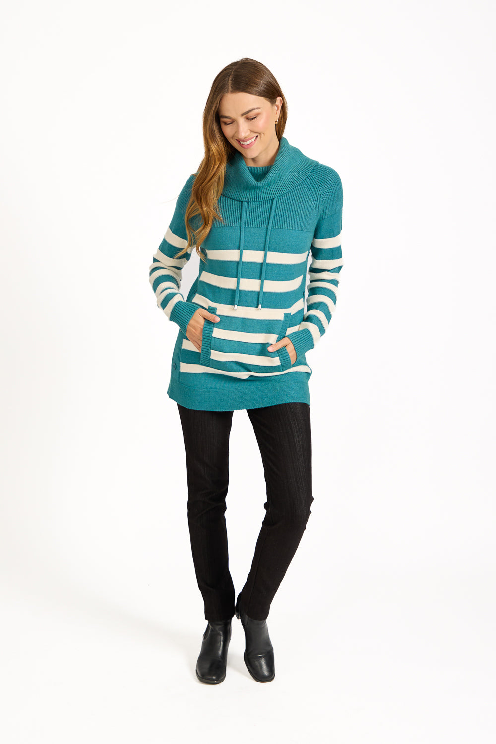Stripe Knit Cowl Neck Jumper