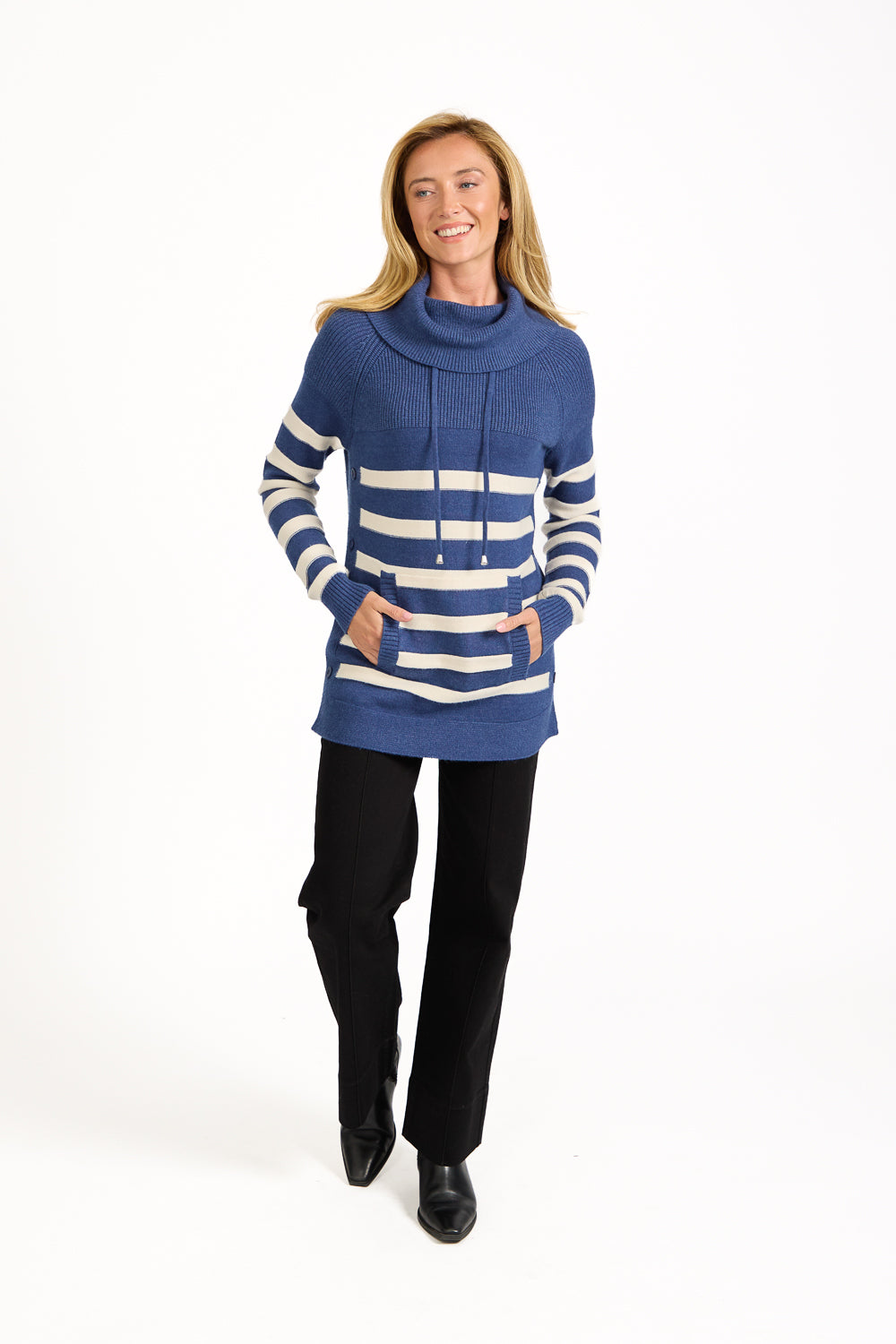 Stripe Knit Cowl Neck Jumper
