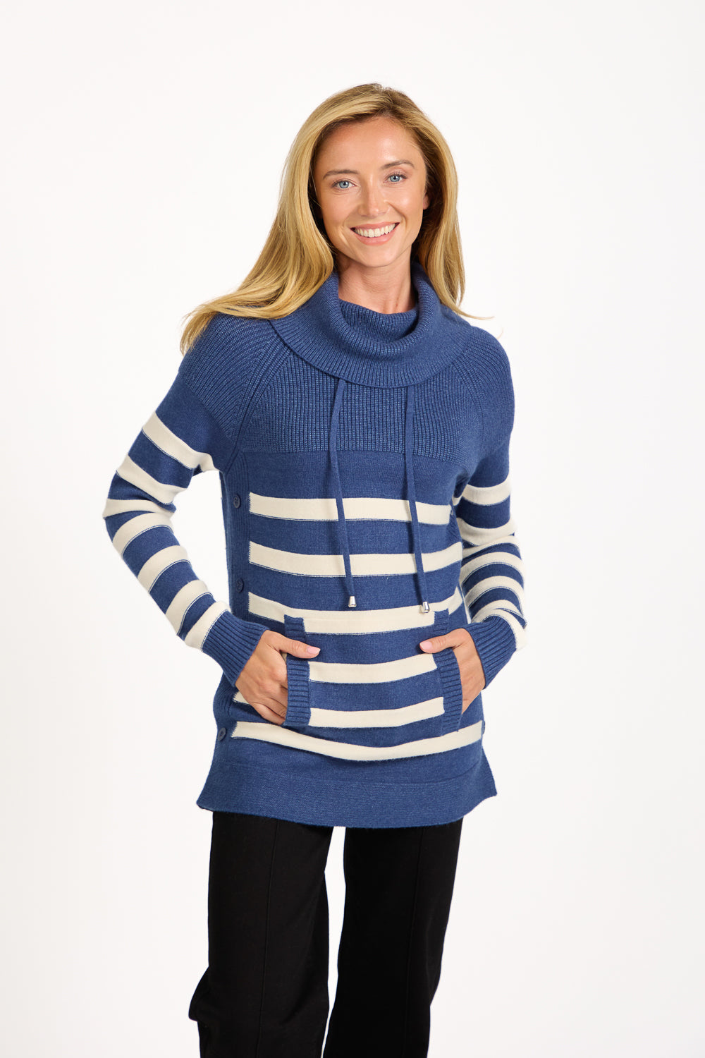 Stripe Knit Cowl Neck Jumper