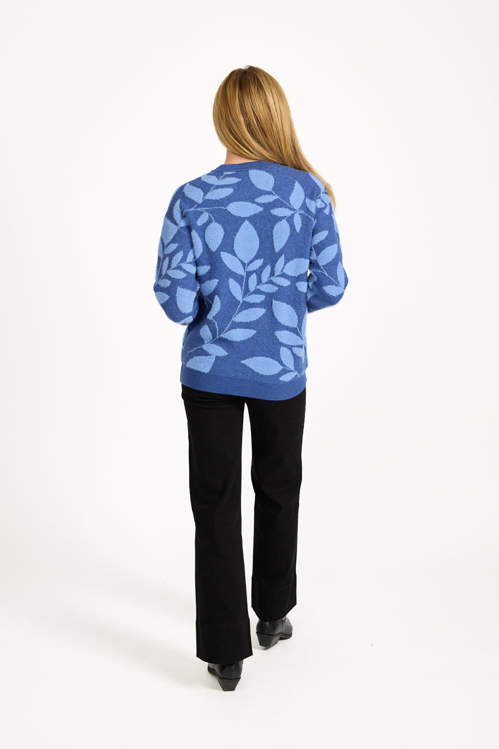Leaf Print Fluffy Yarn Jumper