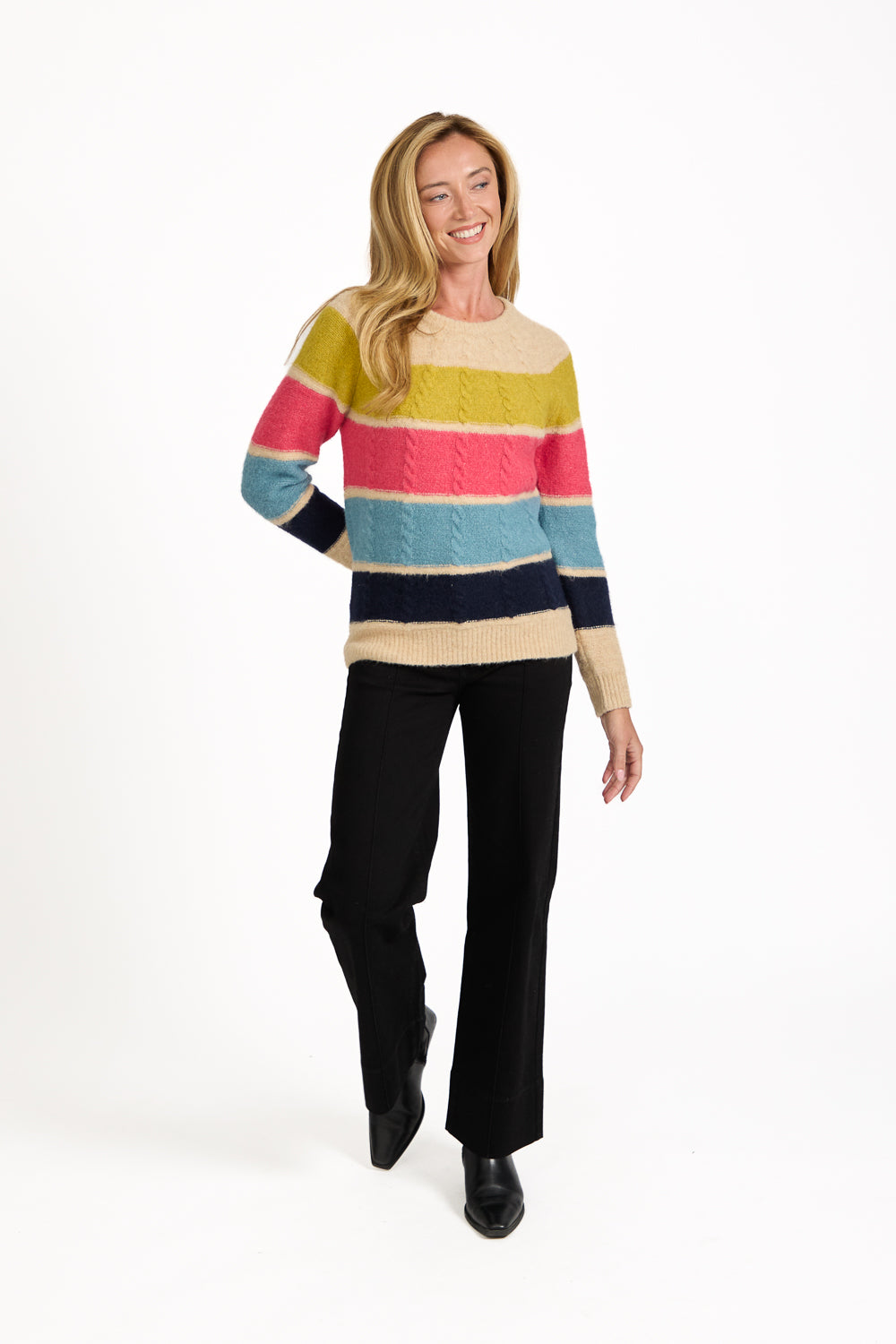 Cable-Knit Colour Block Jumper