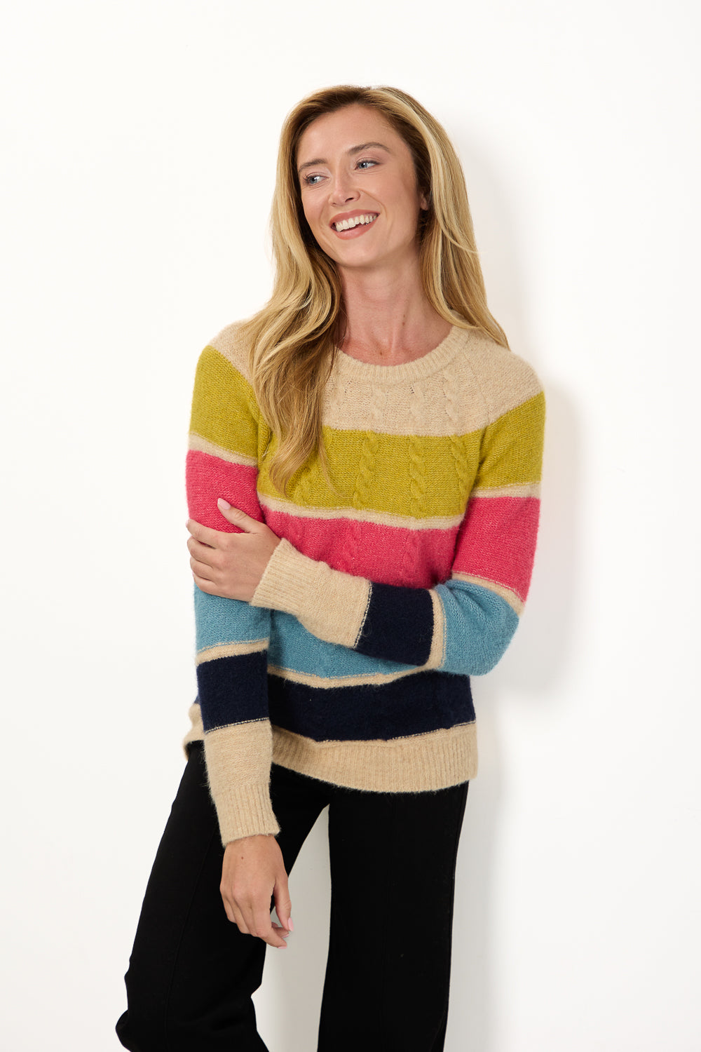 Cable-Knit Colour Block Jumper