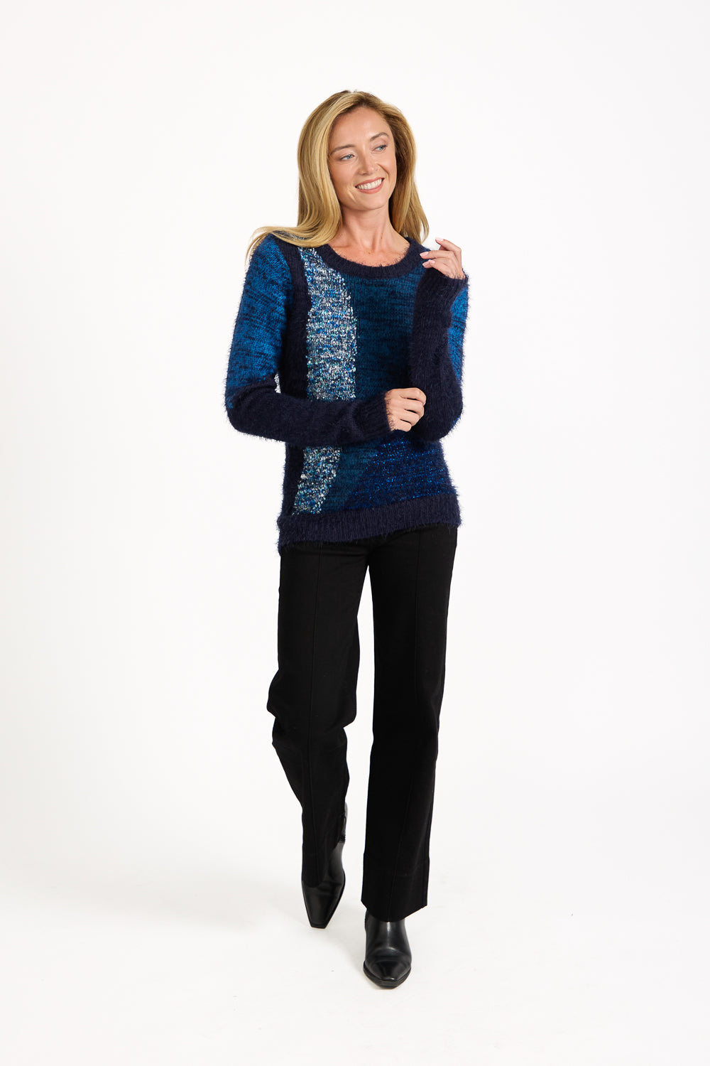 Colour Block Fluffy Yarn Jumper