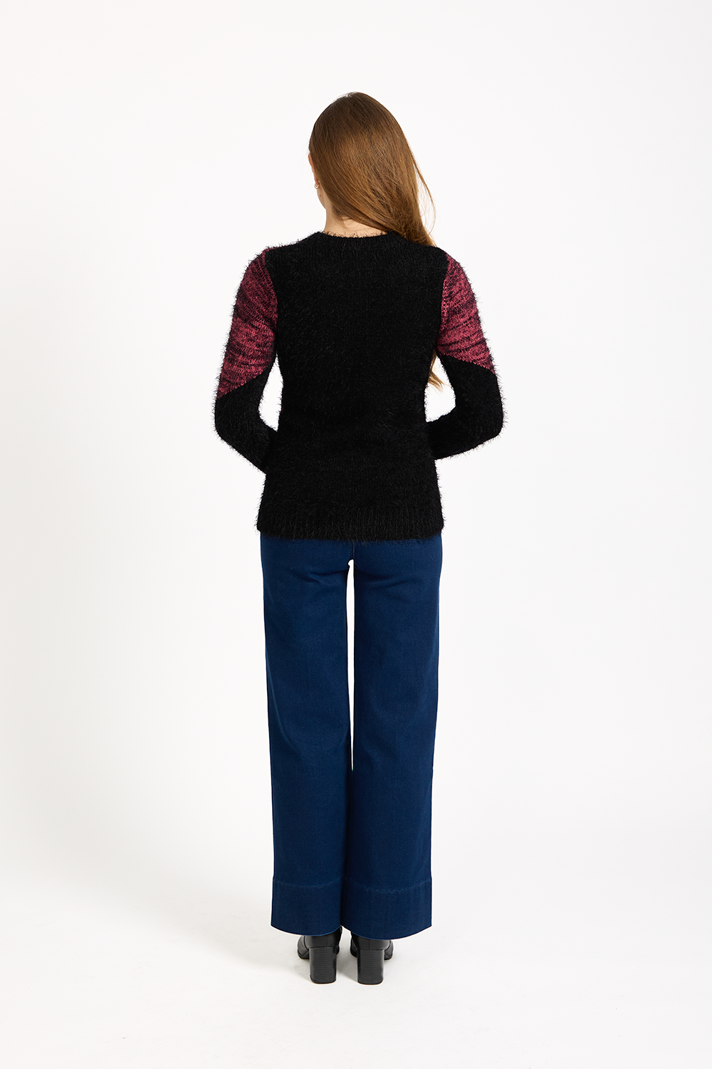 Colour Block Fluffy Yarn Jumper