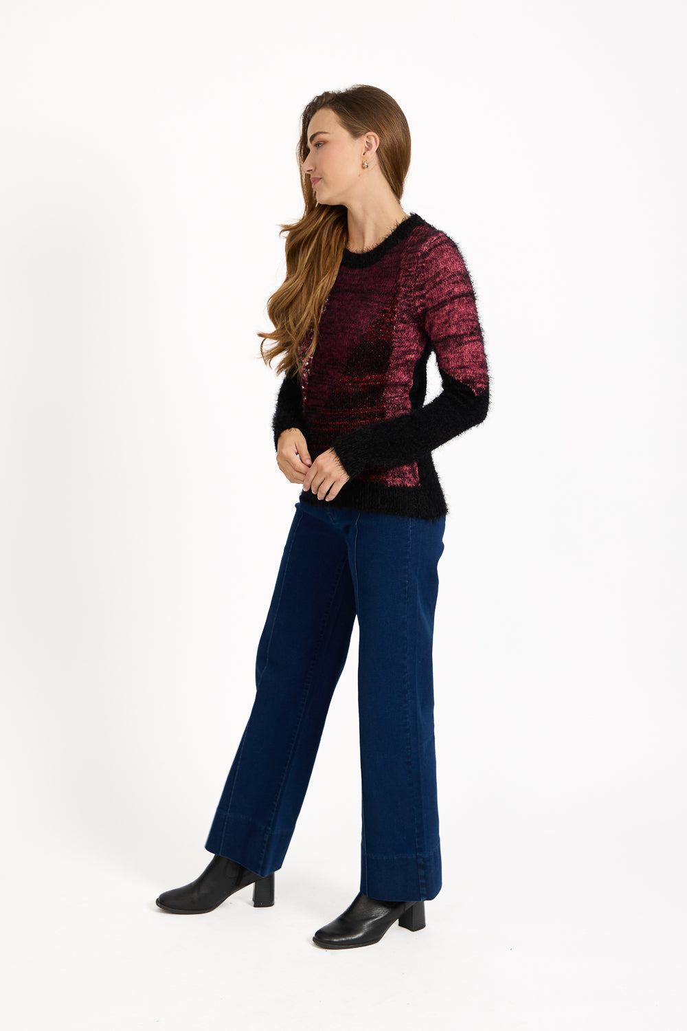 Colour Block Fluffy Yarn Jumper