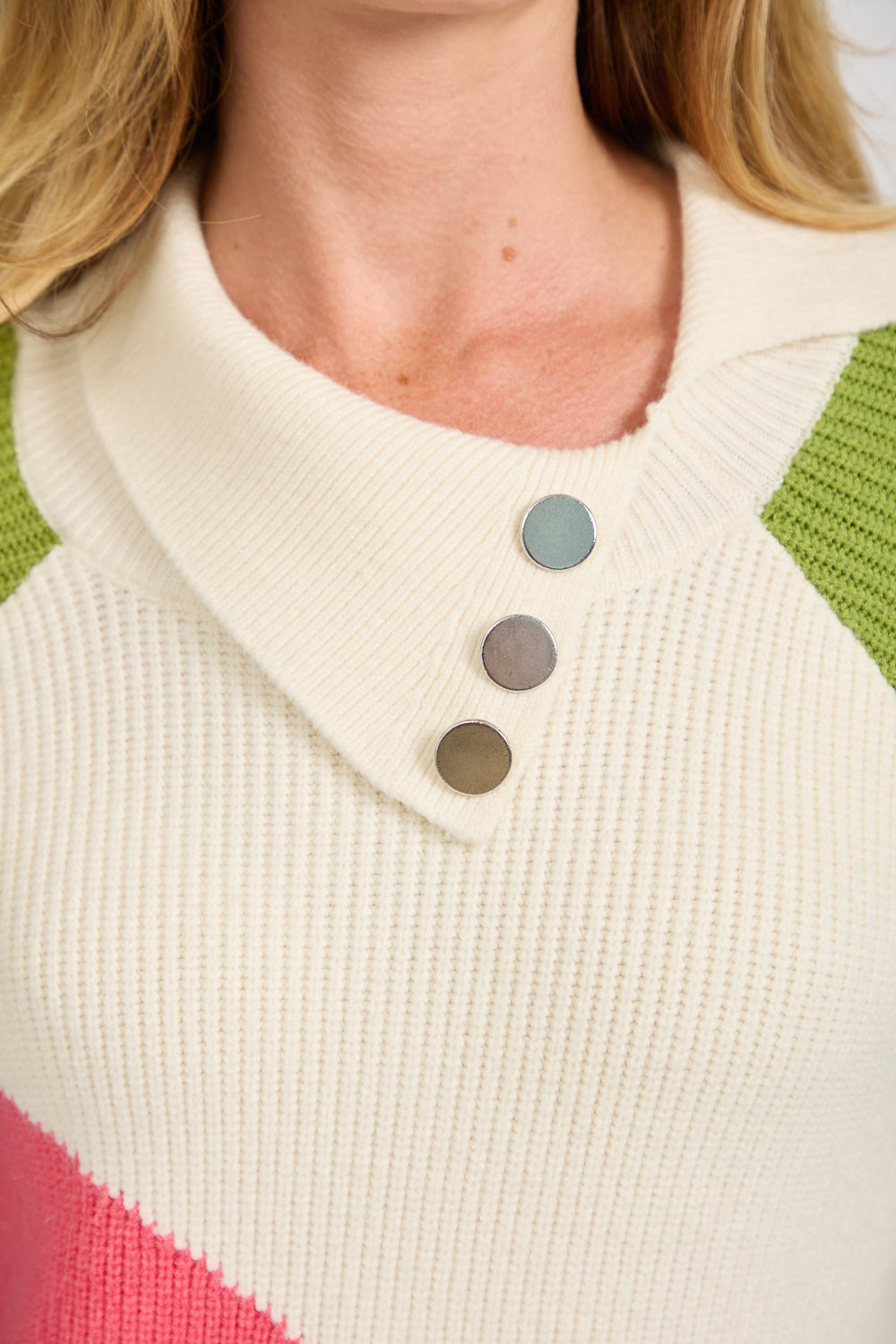 Split Neck Colour Block Knit Jumper