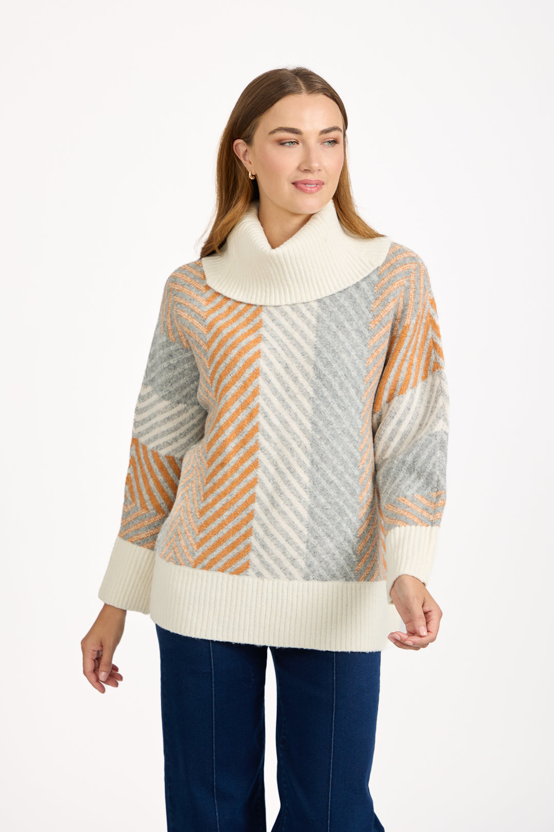 Chevron Print Cowl Neck Jumper