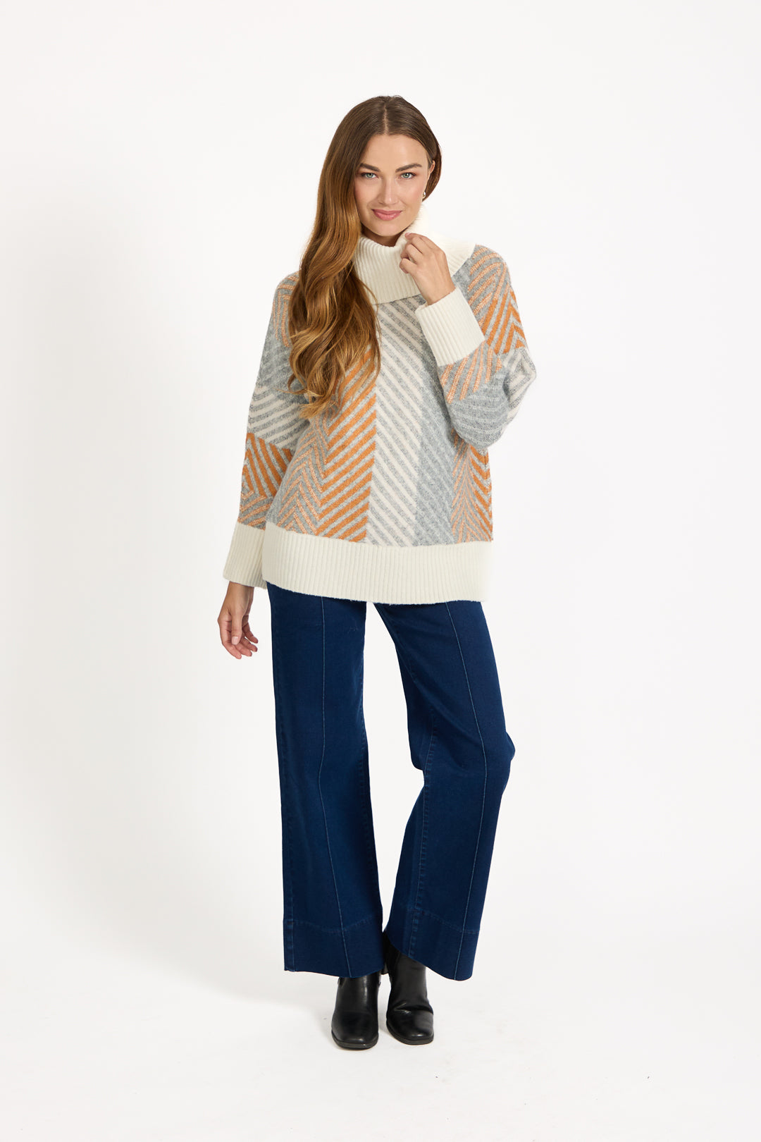 Chevron Print Cowl Neck Jumper