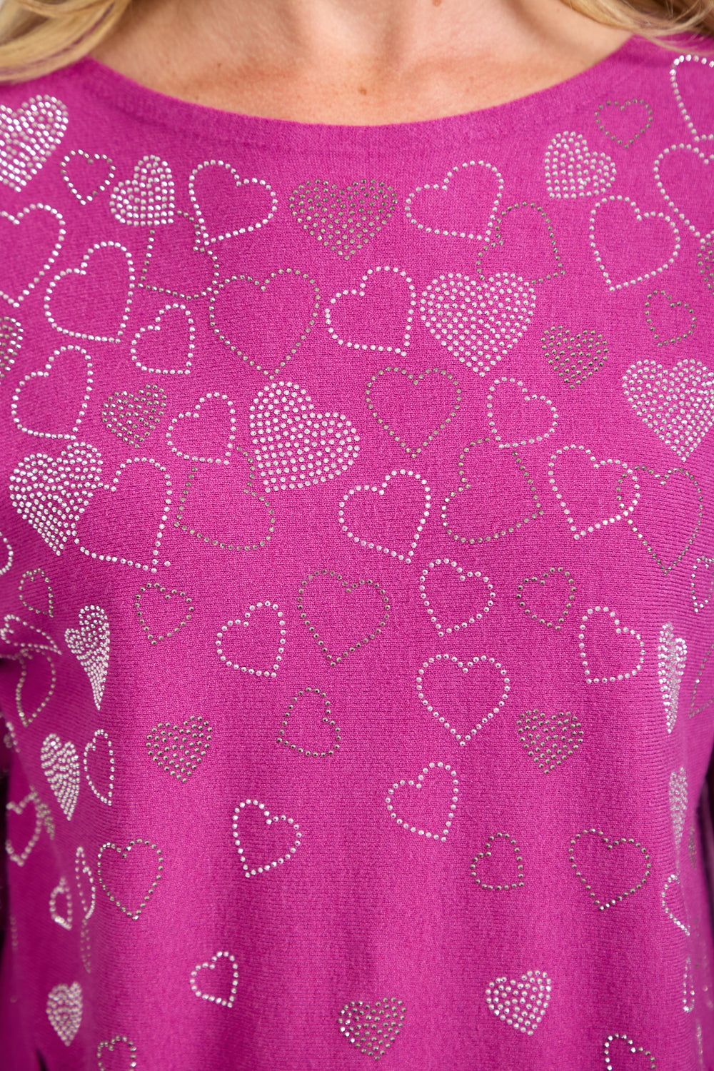 Heart Diamanté Embellished Batwing Pocket Jumper