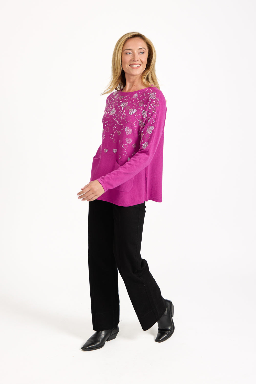Heart Diamanté Embellished Batwing Pocket Jumper