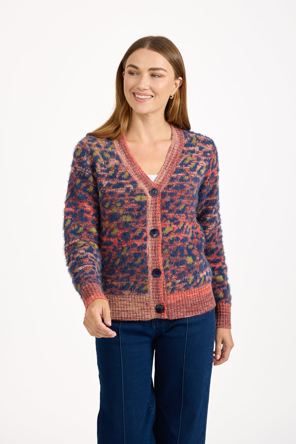 Fluffy Leopard Print Knit Cardigan