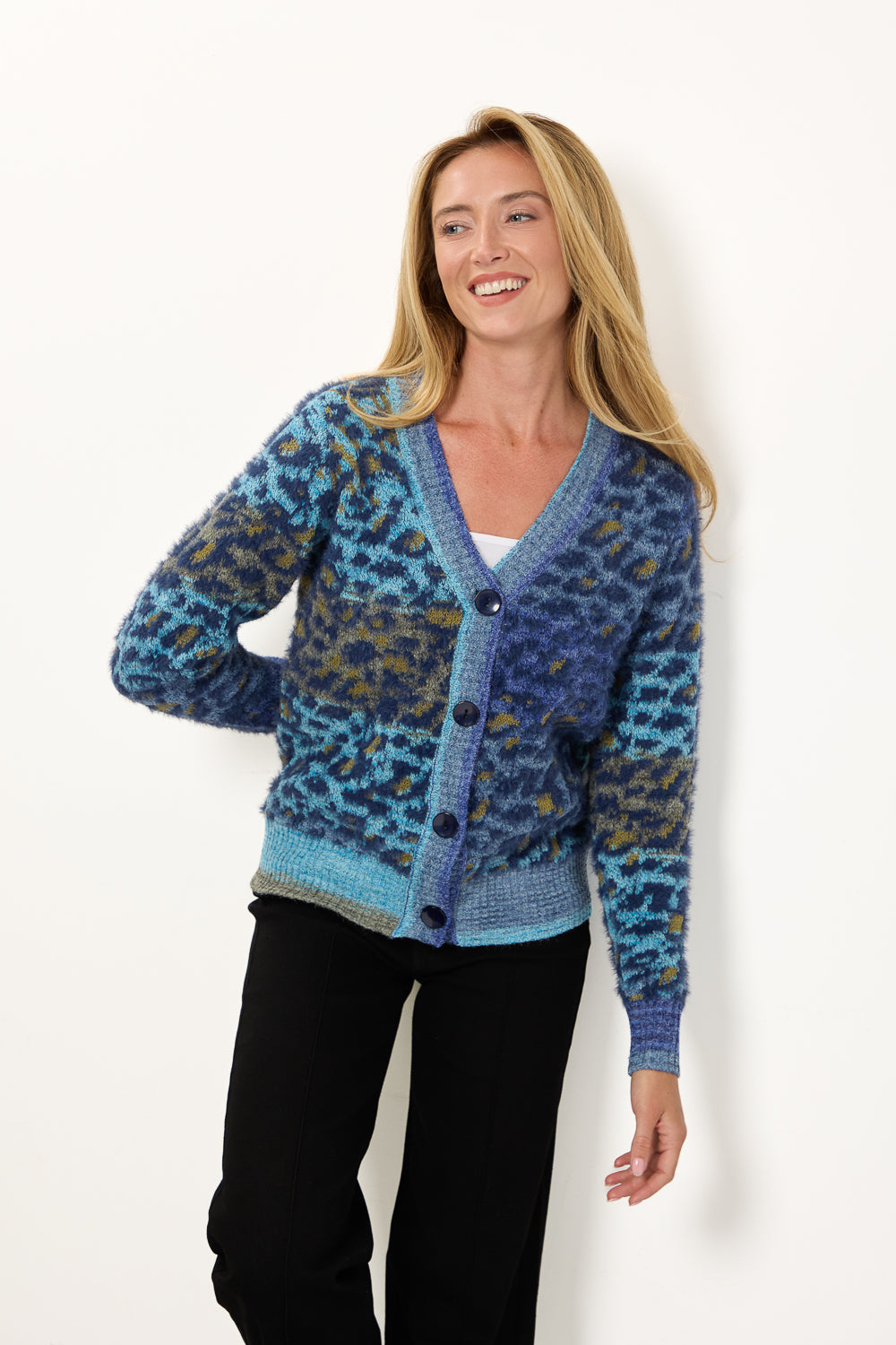 Fluffy Leopard Print Knit Cardigan