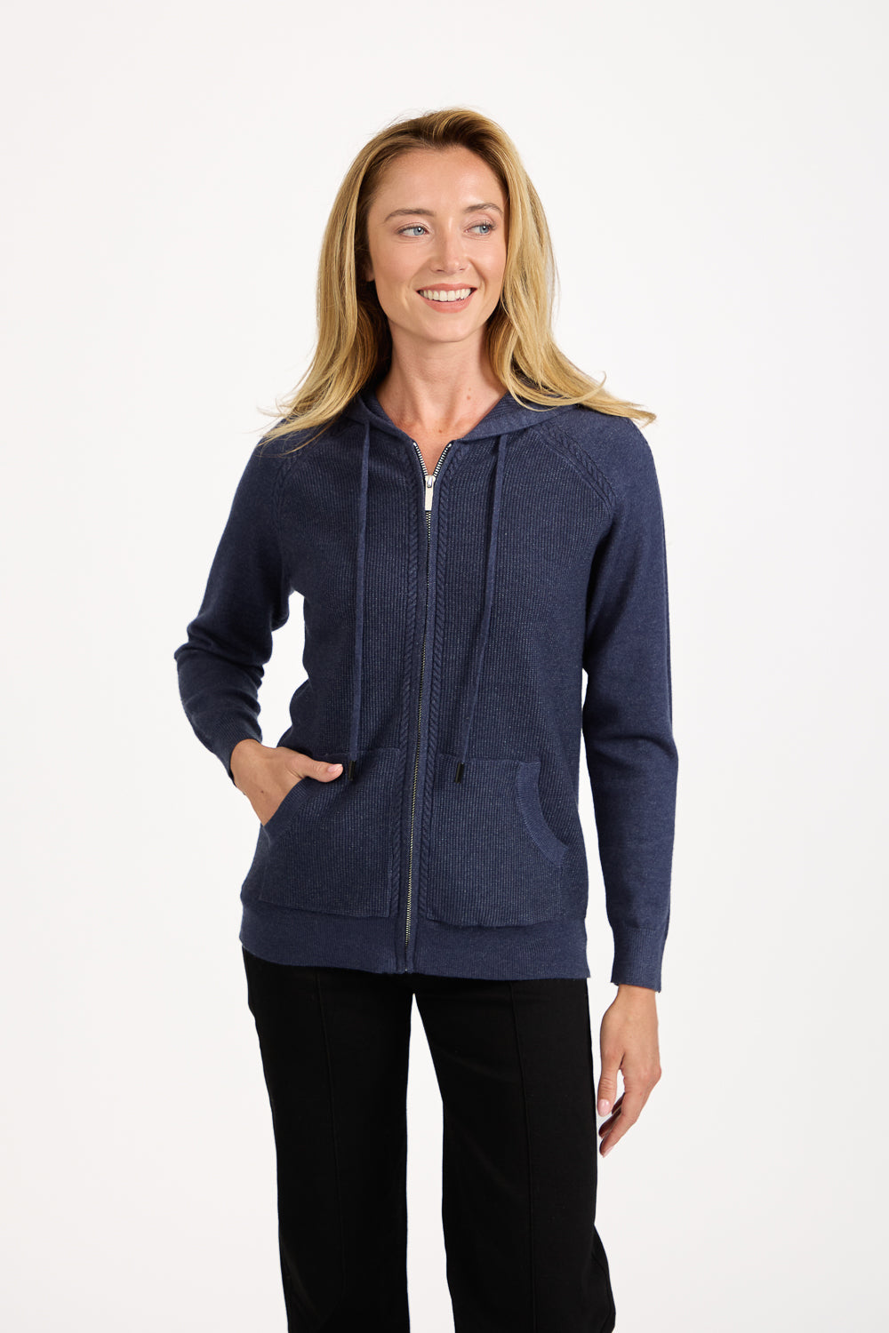 Cable-Knit Zip Hooded Cardigan