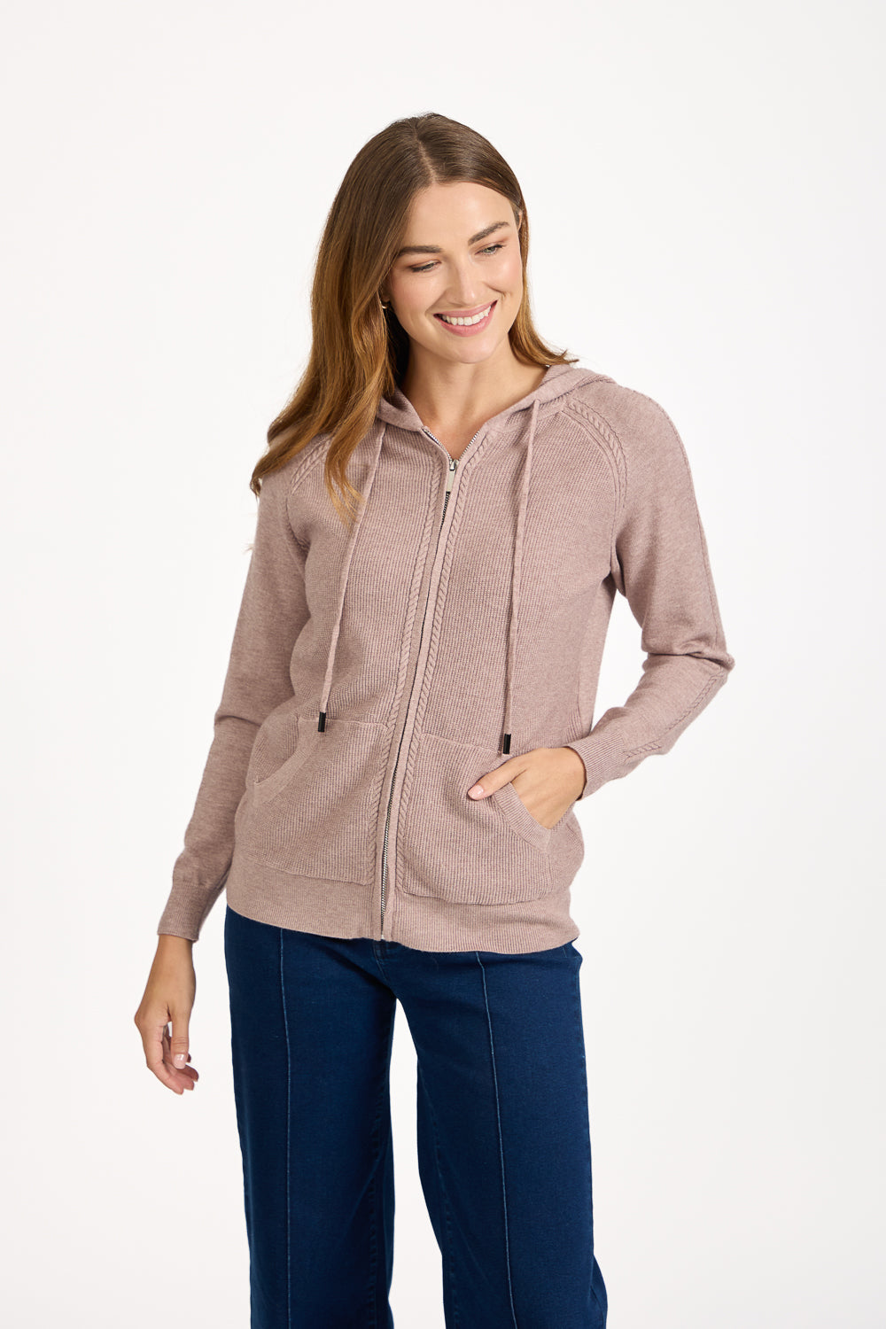 Cable-Knit Zip Hooded Cardigan