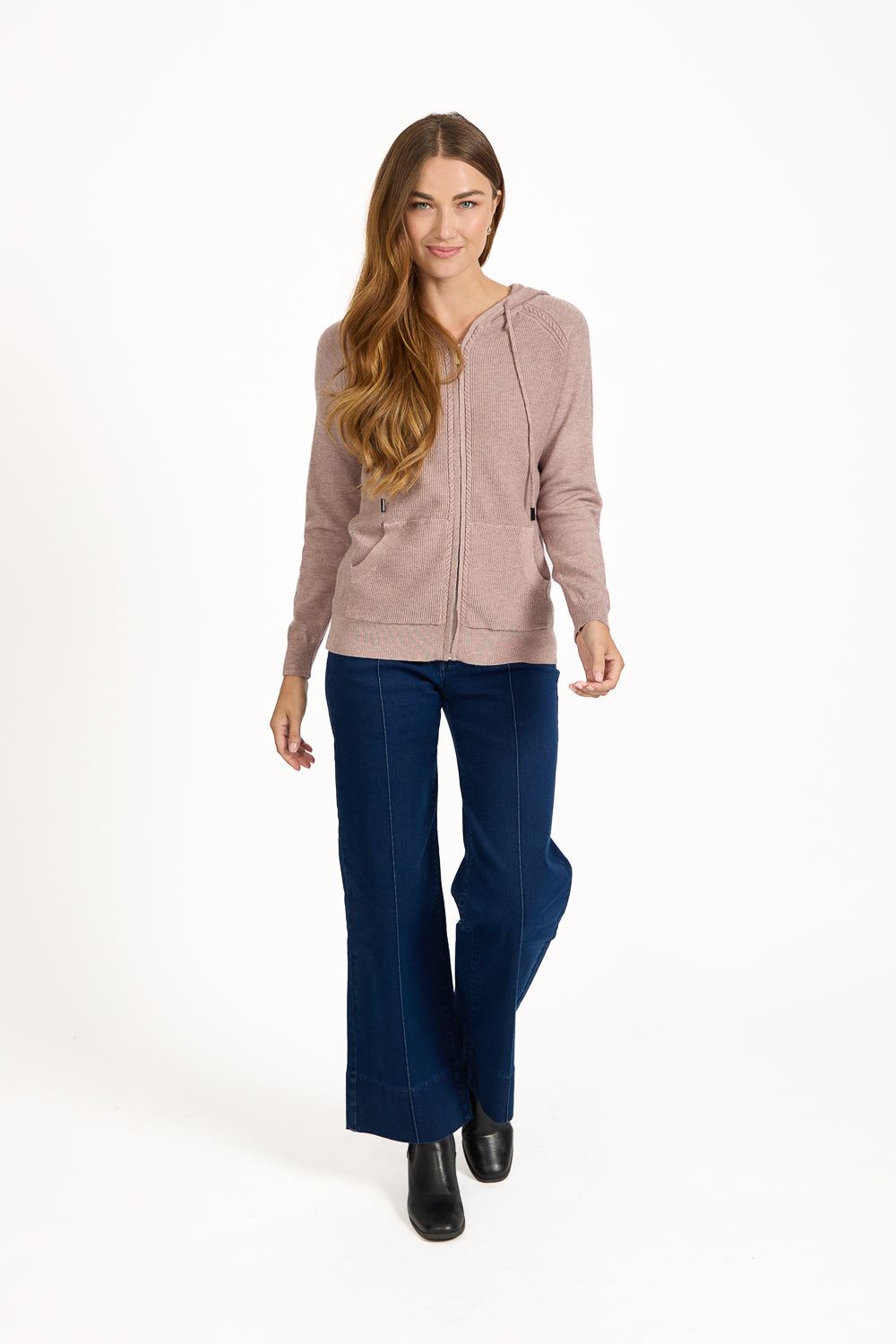 Cable-Knit Zip Hooded Cardigan