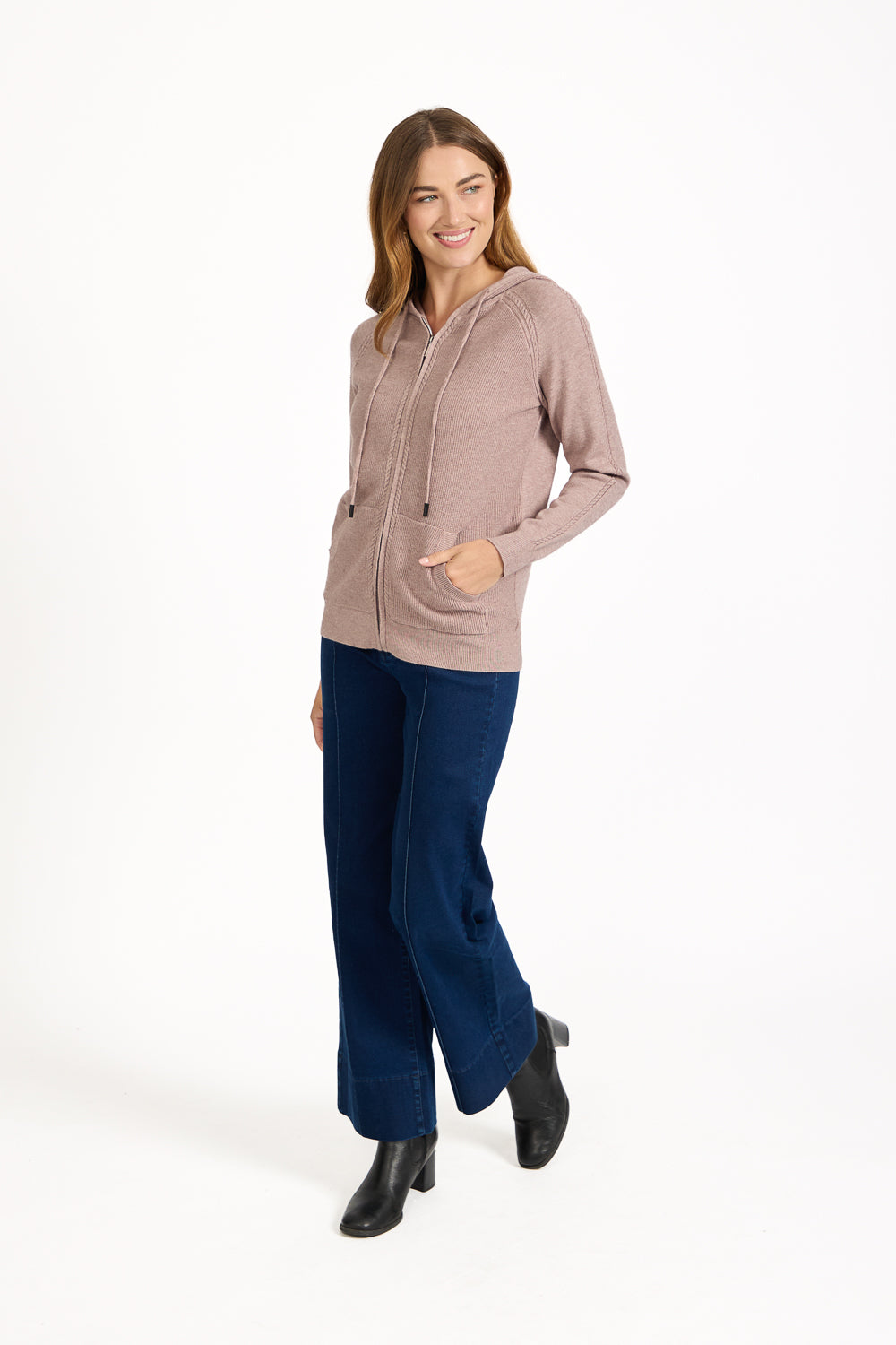 Cable-Knit Zip Hooded Cardigan
