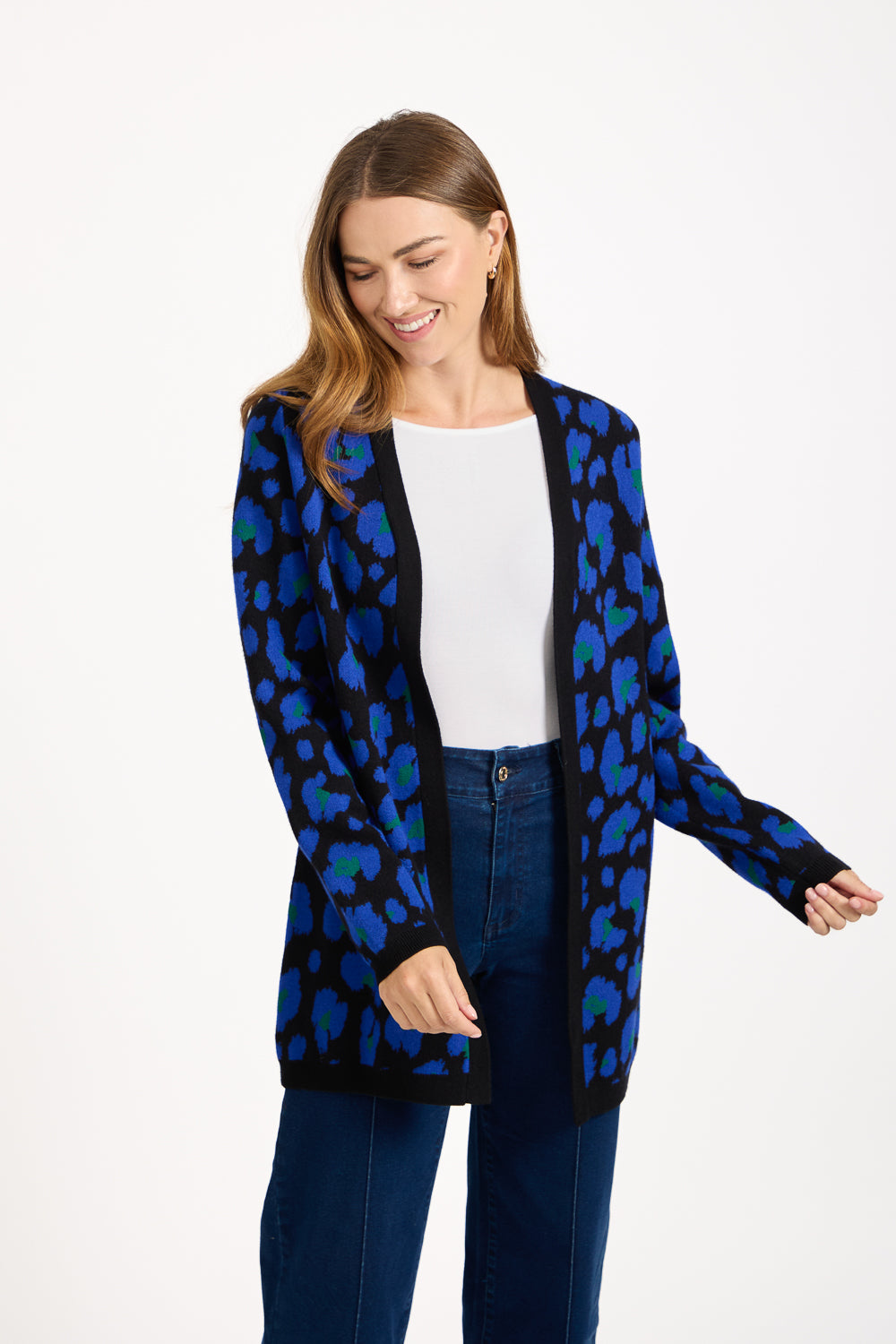 Jacquard Leopard Print Knit Cardigan