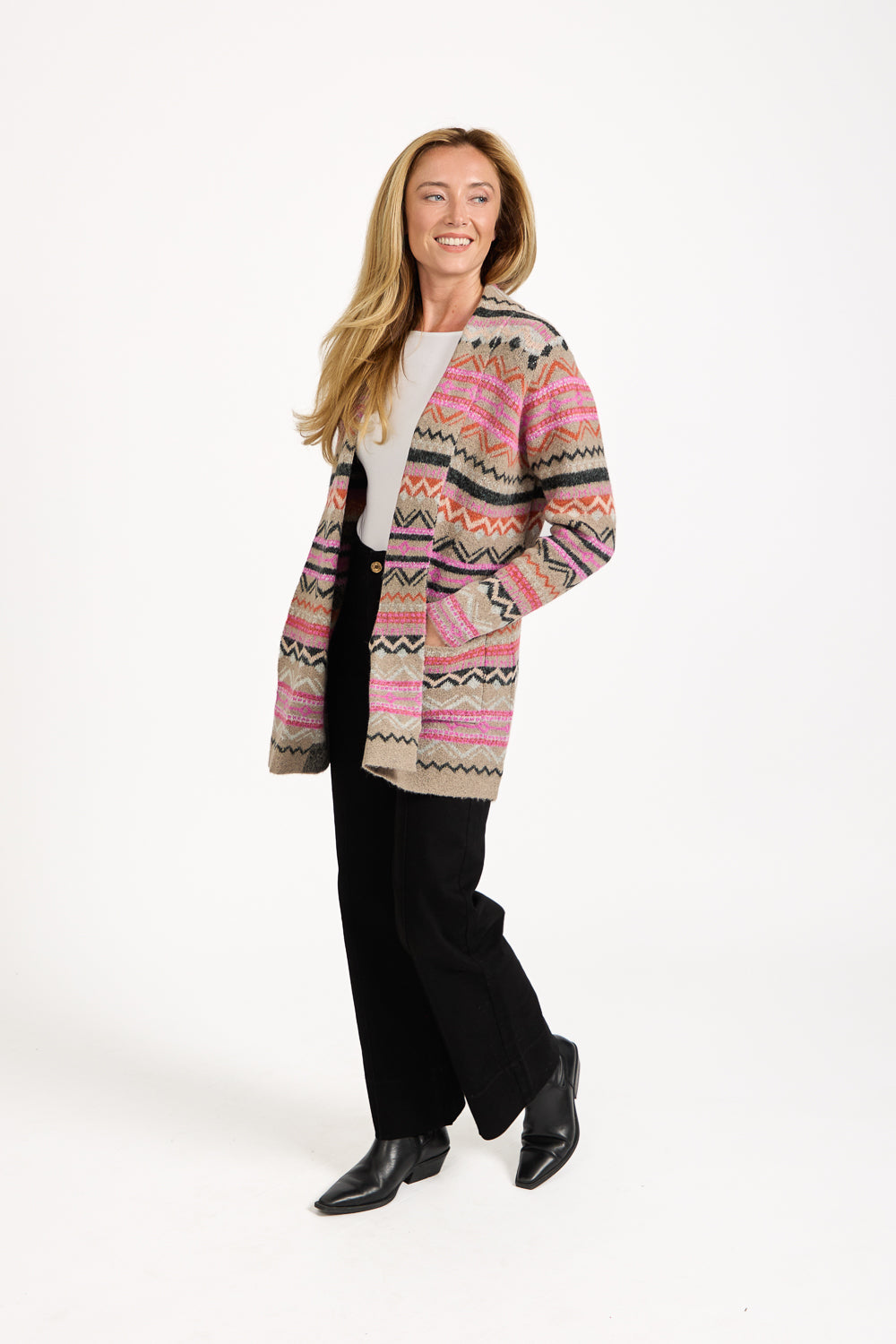 Aztec Print Pocket Detail Longline Cardigan