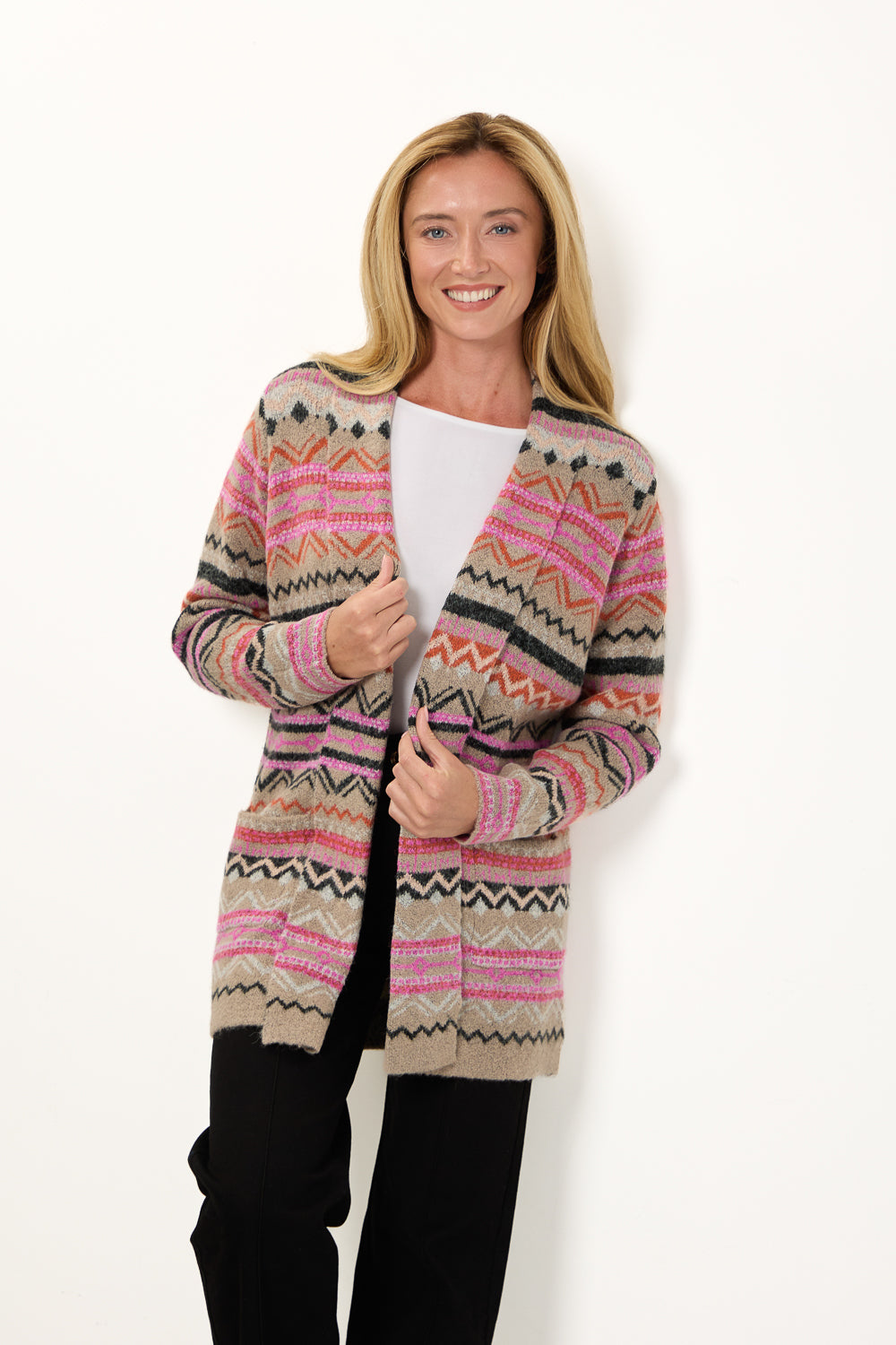 Aztec Print Pocket Detail Longline Cardigan