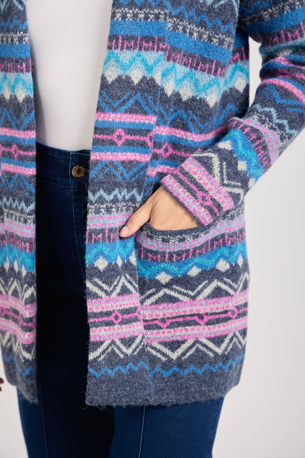 Aztec Print Pocket Detail Longline Cardigan