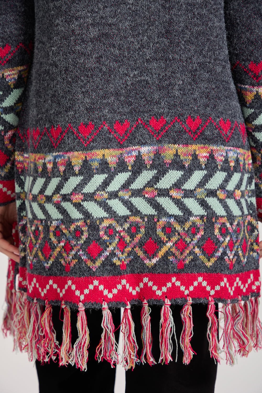 Aztec Bordered Fringed Longline Cardigan