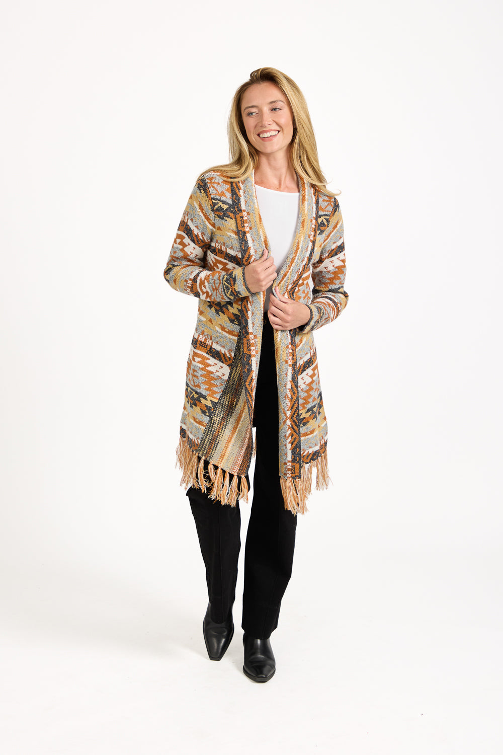 Fringed Aztec Longline Cardigan