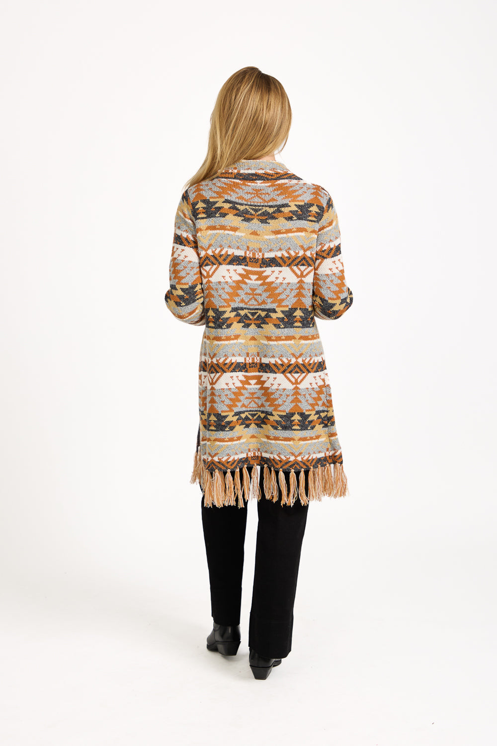 Fringed Aztec Longline Cardigan