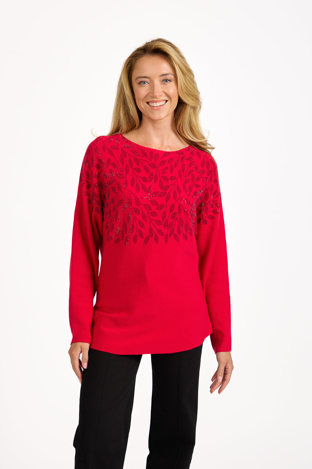 Leaf Diamanté Embellished Batwing Jumper