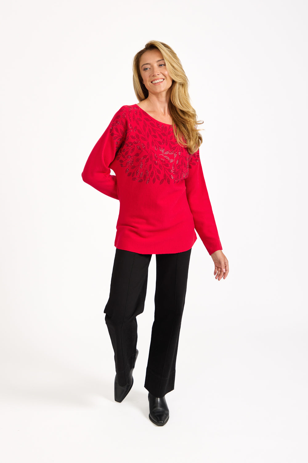 Leaf Diamanté Embellished Batwing Jumper
