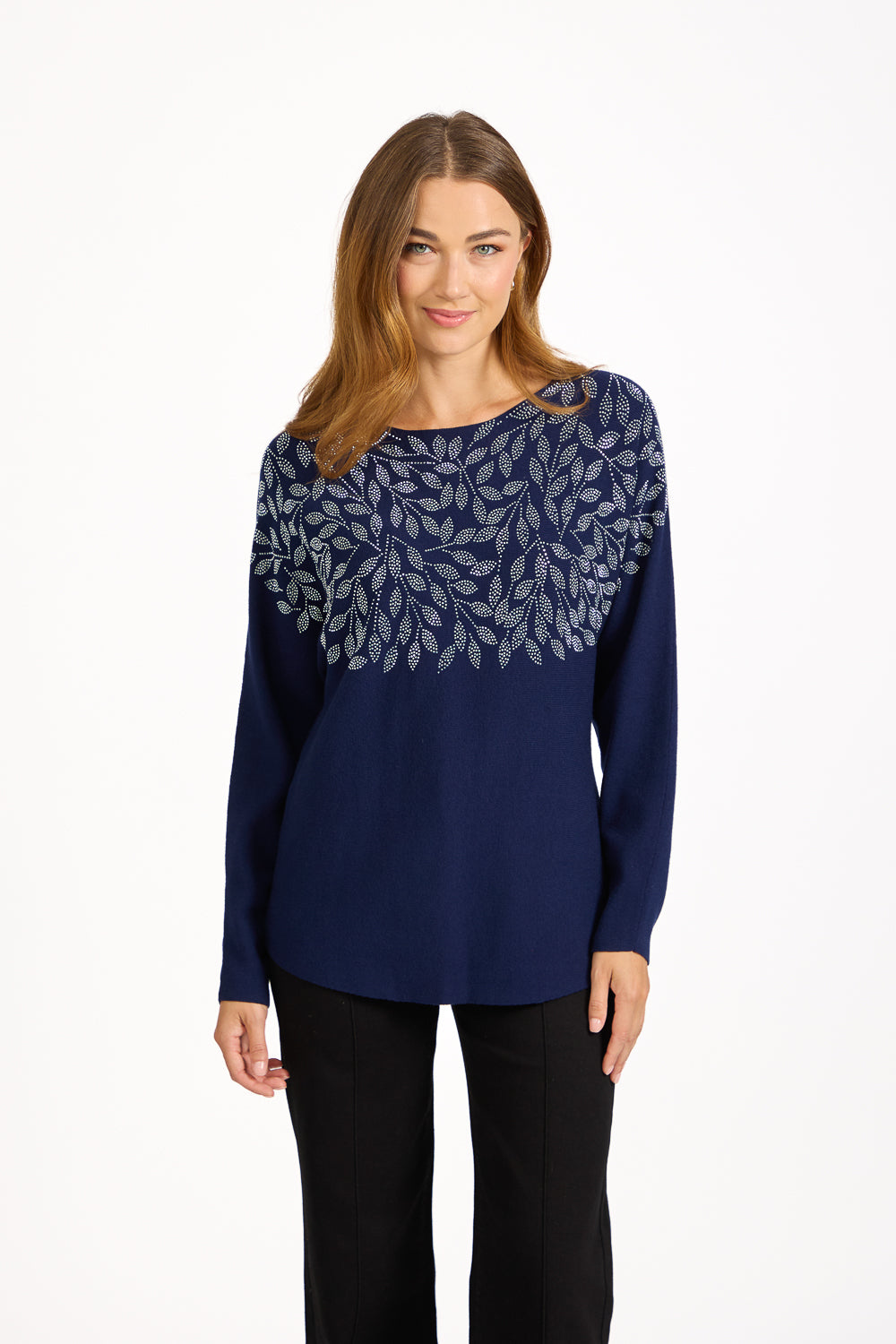 Leaf Diamanté Embellished Batwing Jumper