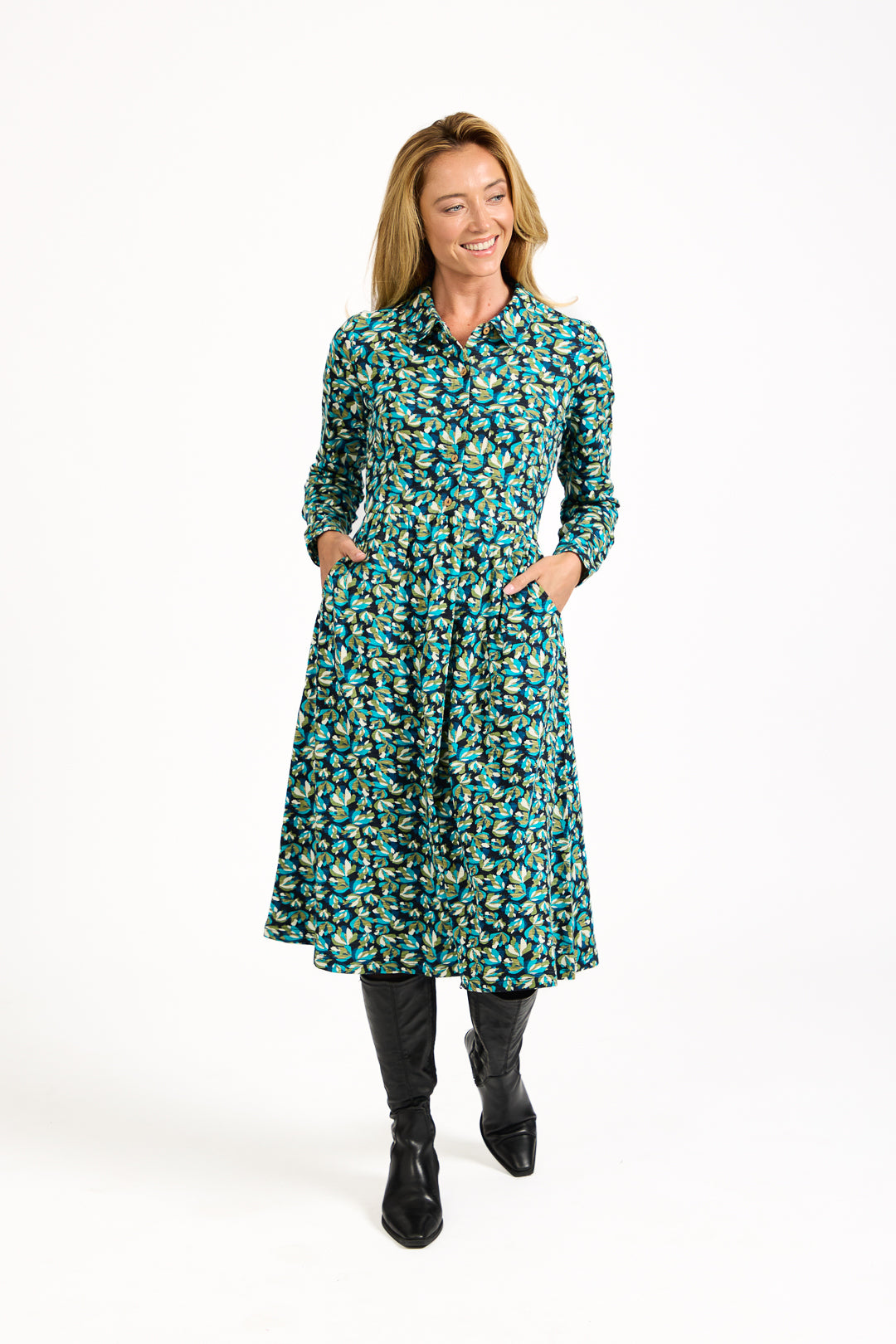 Floral Print Jersey Button-Up Dress