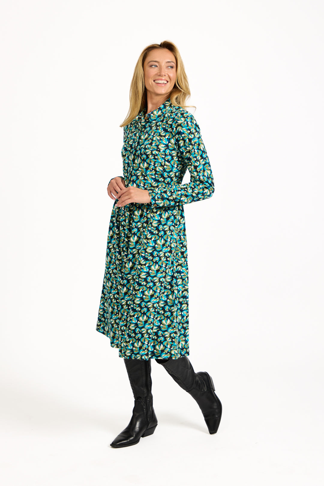 Floral Print Jersey Button-Up Dress