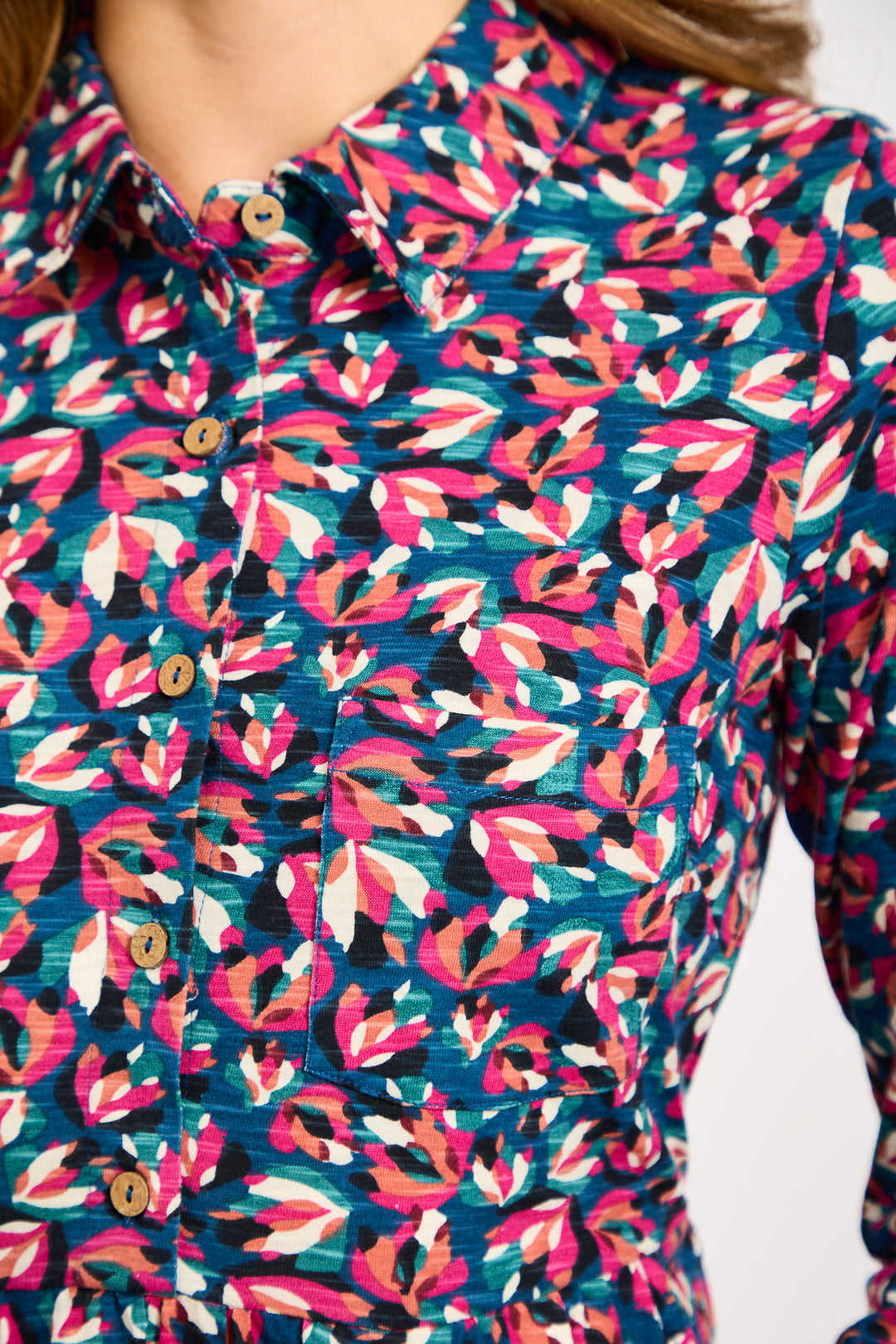 Floral Print Jersey Button-Up Dress