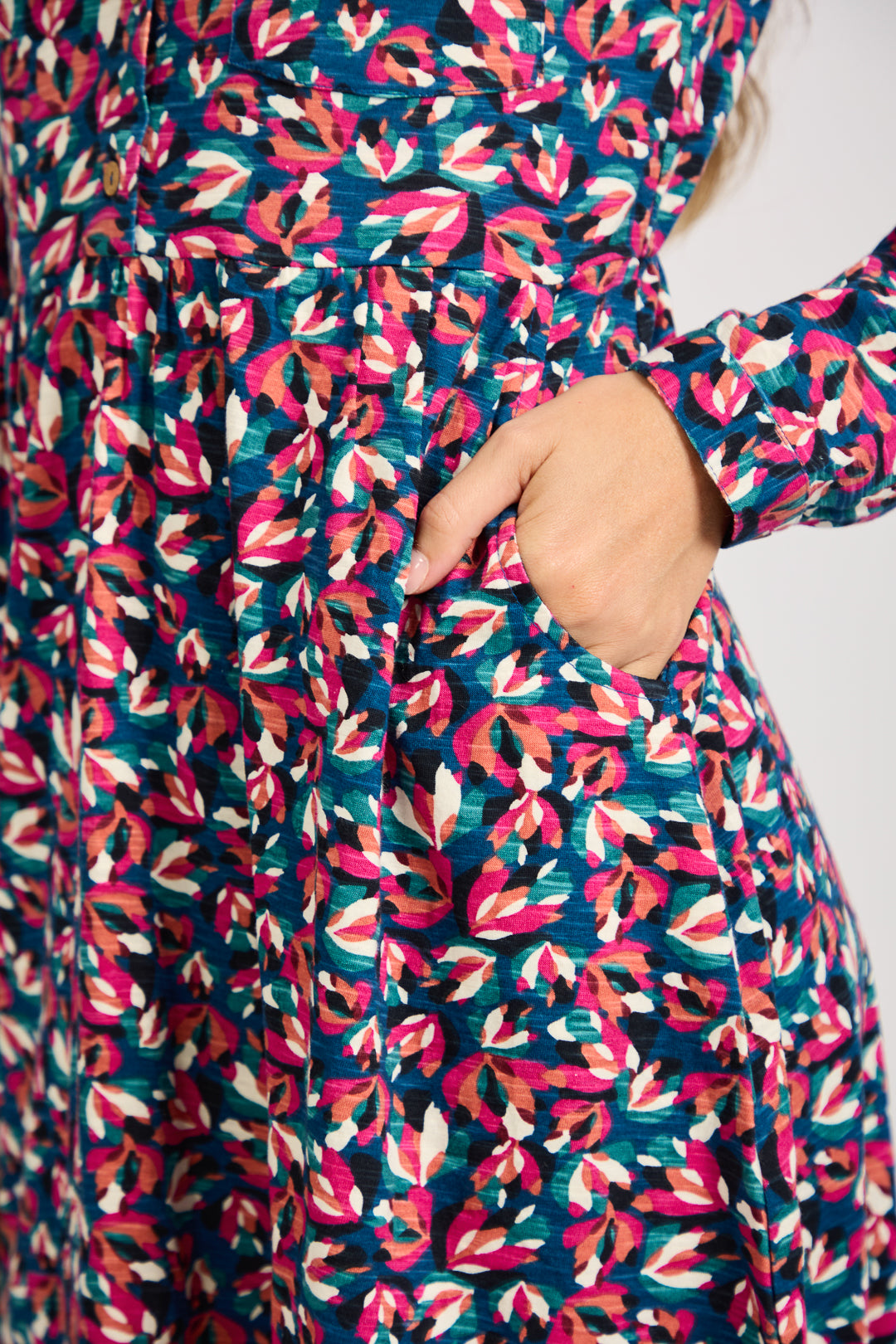 Floral Print Jersey Button-Up Dress