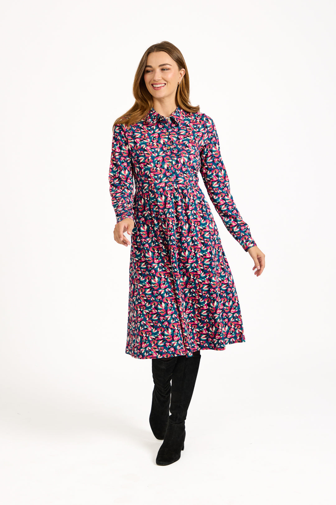 Floral Print Jersey Button-Up Dress
