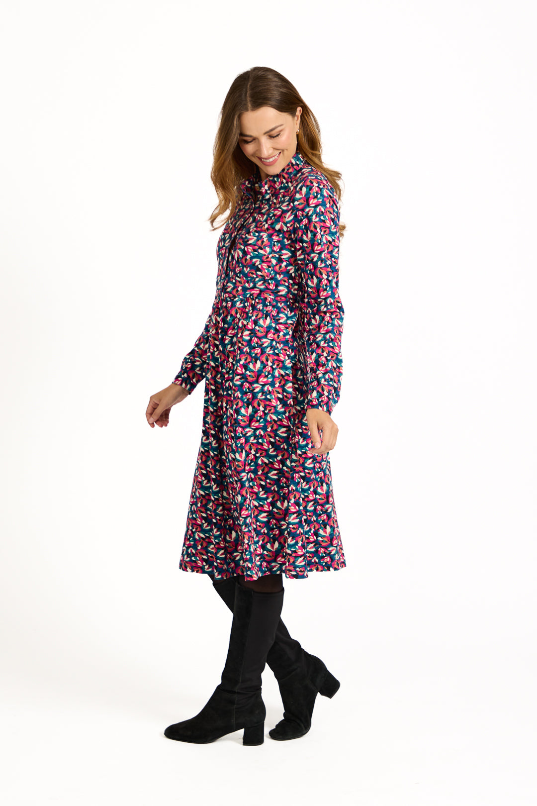 Floral Print Jersey Button-Up Dress
