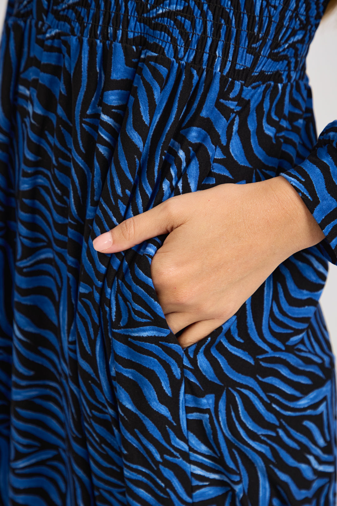 Zebra Print Soft Touch Shirred Bodice Button-Up Midi Dress