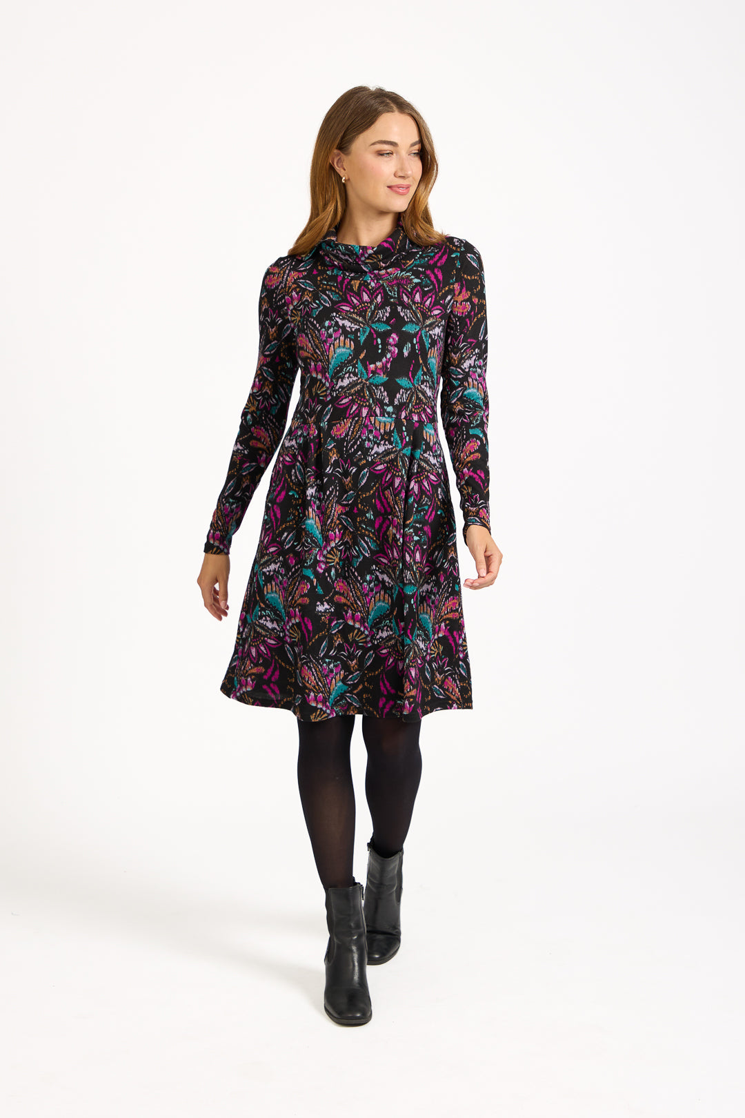 Floral Print Cowl Neck Dress