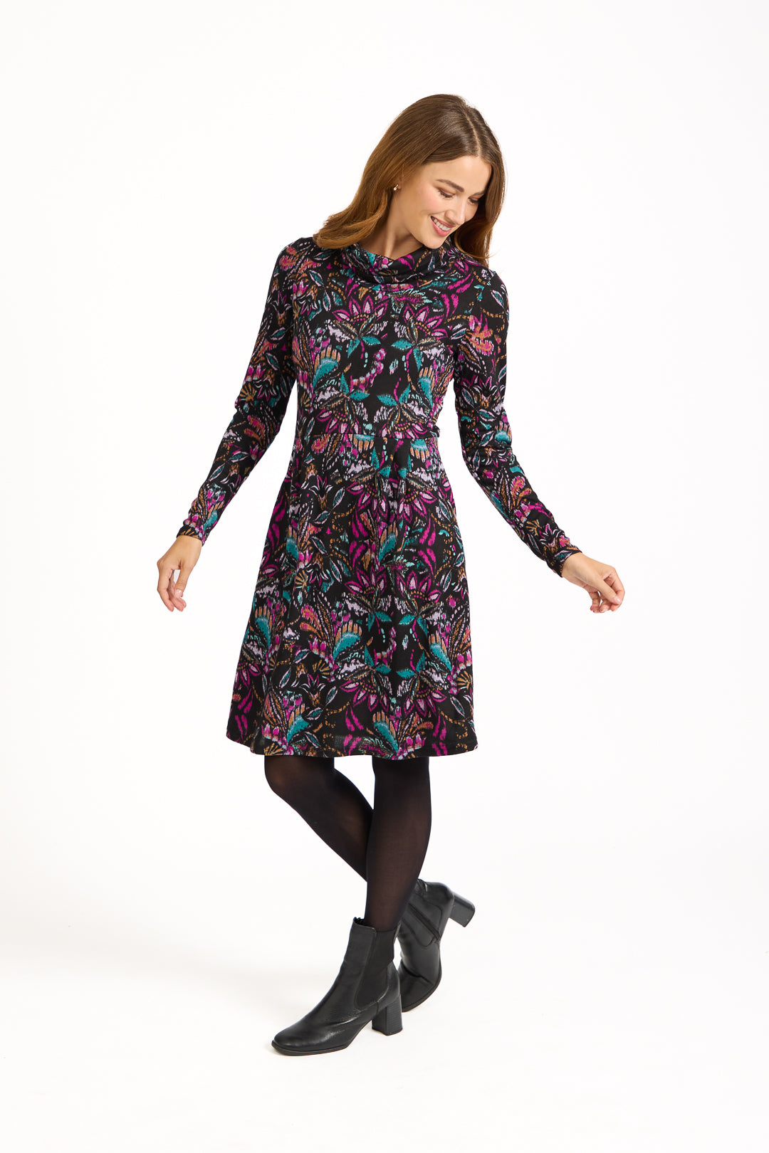 Floral Print Cowl Neck Dress