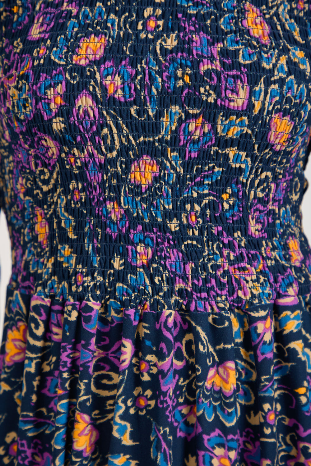 Floral Print Shirred Soft Touch Bodice Dress